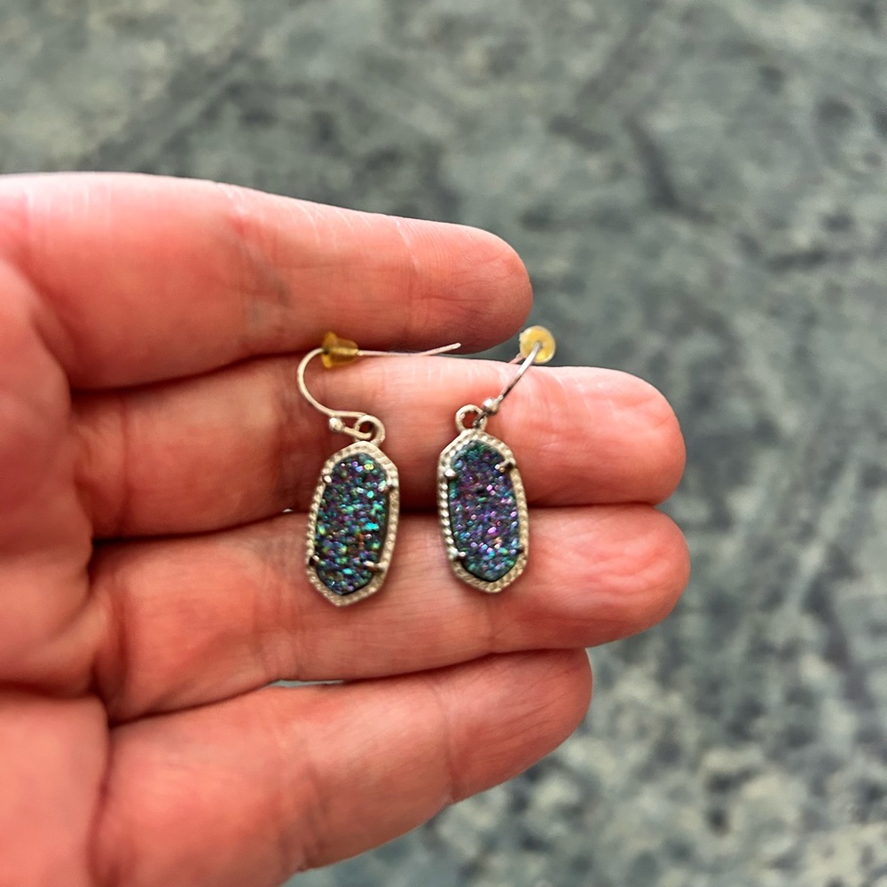 Kendra Scott Lee Drop Drusy Silver Blue Earrings!! Excellent Condition!!